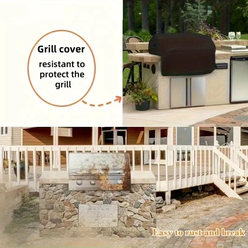 1pc Grill Cover - Built-in Outdoor BBQ Top Cover, L-Shaped Heavy-Duty Breathable Dustproof Grill Cover with Handle