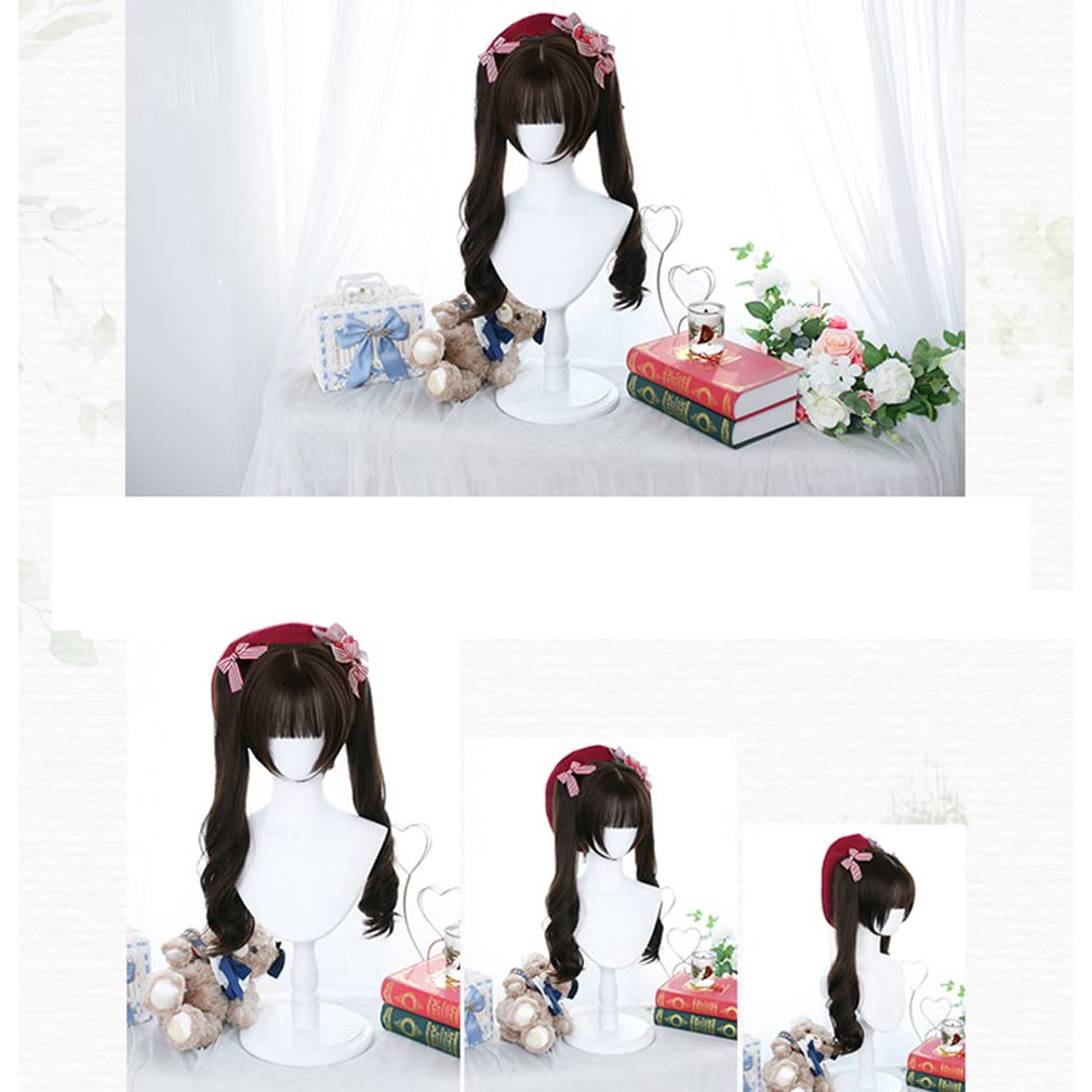 LAOBAO Cosplay Harajuku GAL Princess Twin Long Curly Heat Costume Perfect for and Events Wig, Lolita, Style, Style, Cut, Tail, Brown, Hair, Resistant,