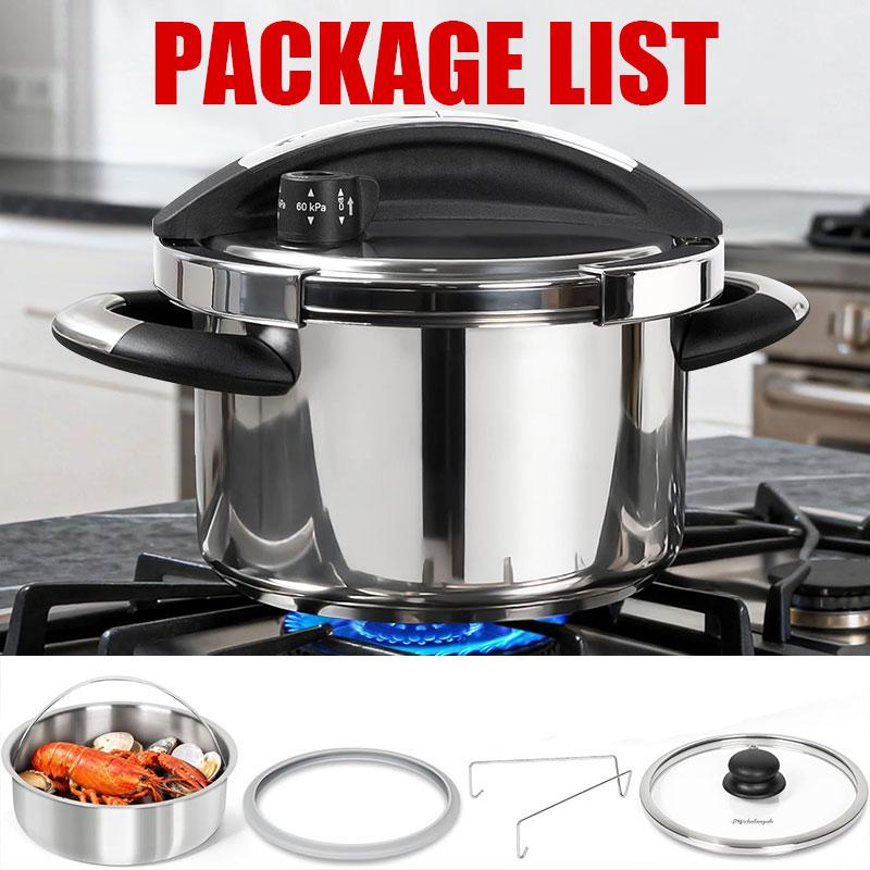 3/6L Stainless Steel Pressure Cooker Set with Glass Lid & Steamer Explosion-proof Olla de Presion One-Hand Locking Pressure Pot