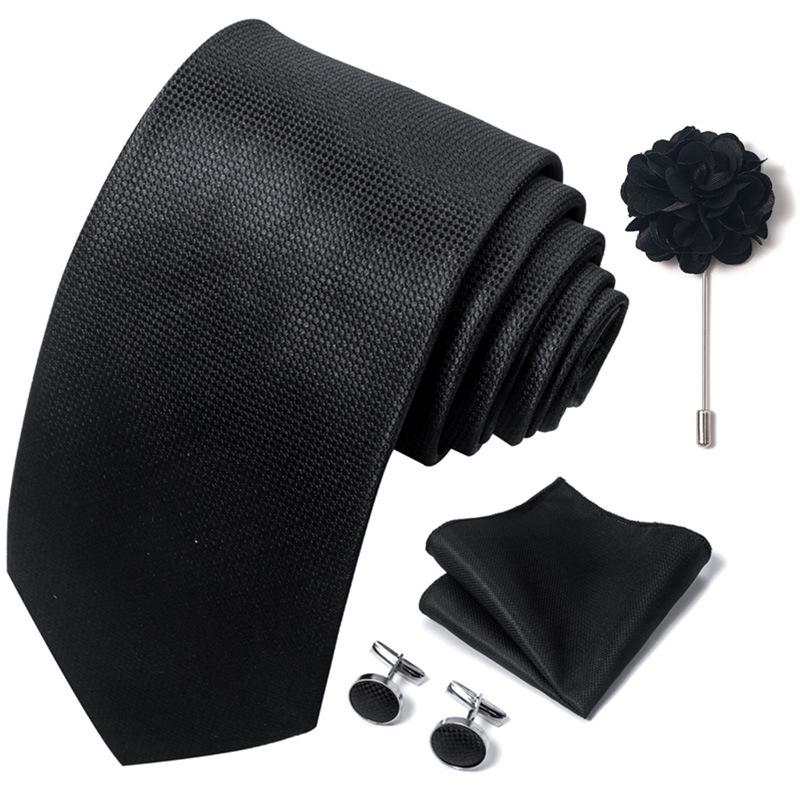 Brown Paisley Men's Tie, Pocket Square, Cufflinks & Boutonniere Set for Business Formal Wear.