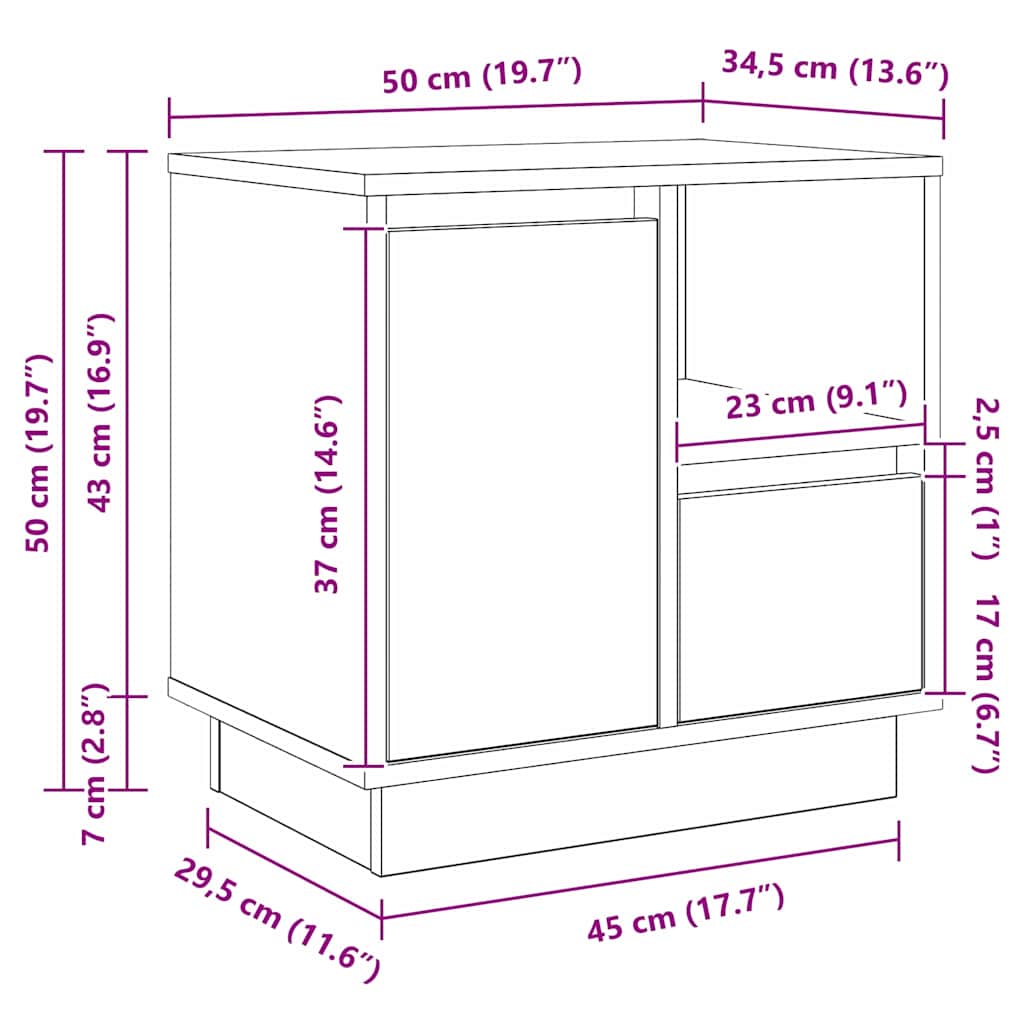 Nightstand 2 Pcs Sonoma Oak 50 X 34.5 X 50 Cm Engineered Wood