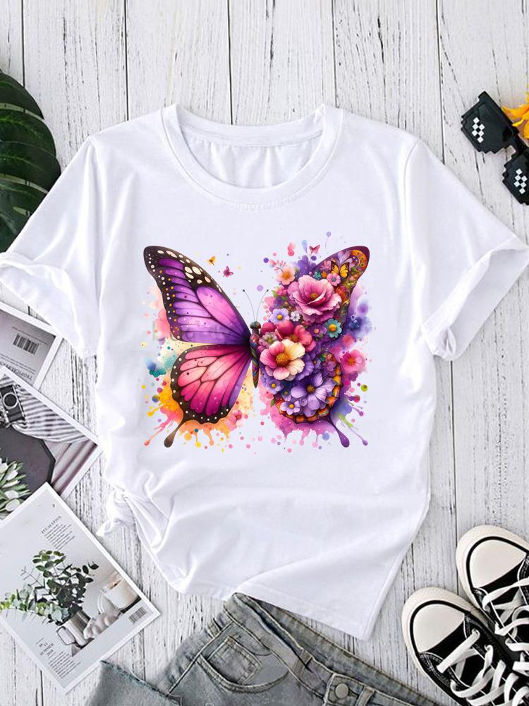 (Asian Size) Graphic Tee T-shirts Female love heart style Casual Short Sleeve O-neck Fashion Print Women's Top T Clothing