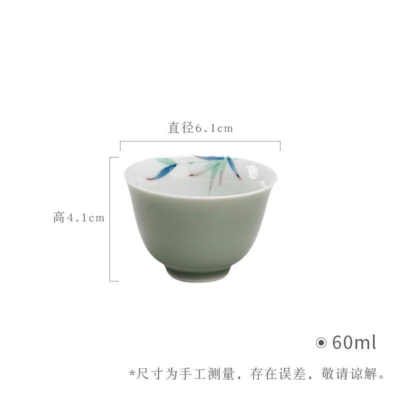 

2pc/lot Green Plum Ceramic Master Cup Hand-painted Bamboo Tea Cup Small Tasting Mug Ancient Tea-calix Teaware Ornaments 60ml
