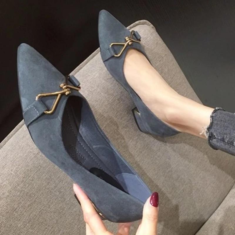 Fashion Office Women's Shoes Chunky Heels Block Heel Pointed Toe with Medium Ladies Pumps Y2k Luxury Brand Quick Delivery 39 Young Shoe