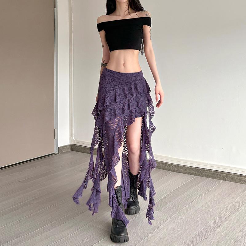 Sukně s třásněmi, Nepravidelný lem, Vícevrstvé volánové krajkové patchworkové spodky