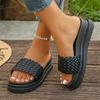 Fashion Women's Vintage Cross Woven Leather Sandals Plu Size Thick Sole Pu Leather Slippers Ladies Beach Slip On Flat Slippers Mujer