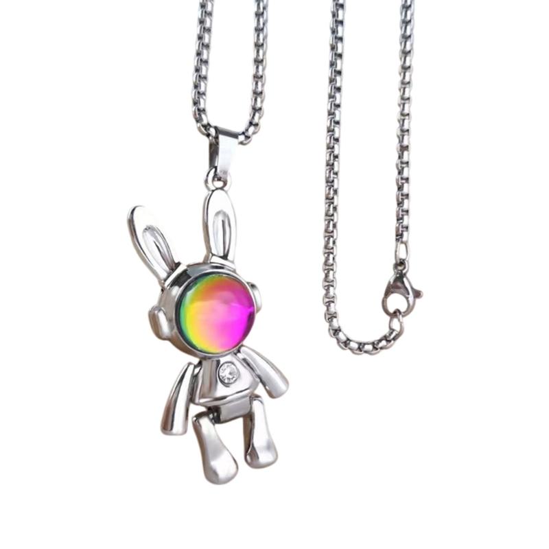 Fashionable Titanium Steel Dancing Rabbit Pendant Necklace 60cm And 70cm Optional Design Couple Sweater Chain