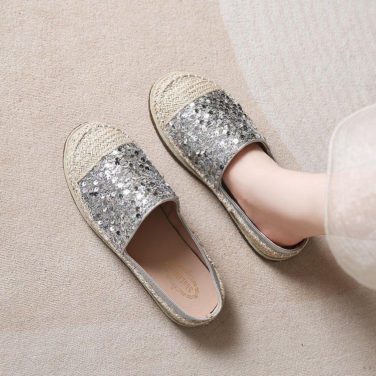 Sequin Woven Half Slippers Women's Summer Wear 2025 Comfortable Straw Fisherman Shoes Platform Lazy One Pedal Muller Shoes