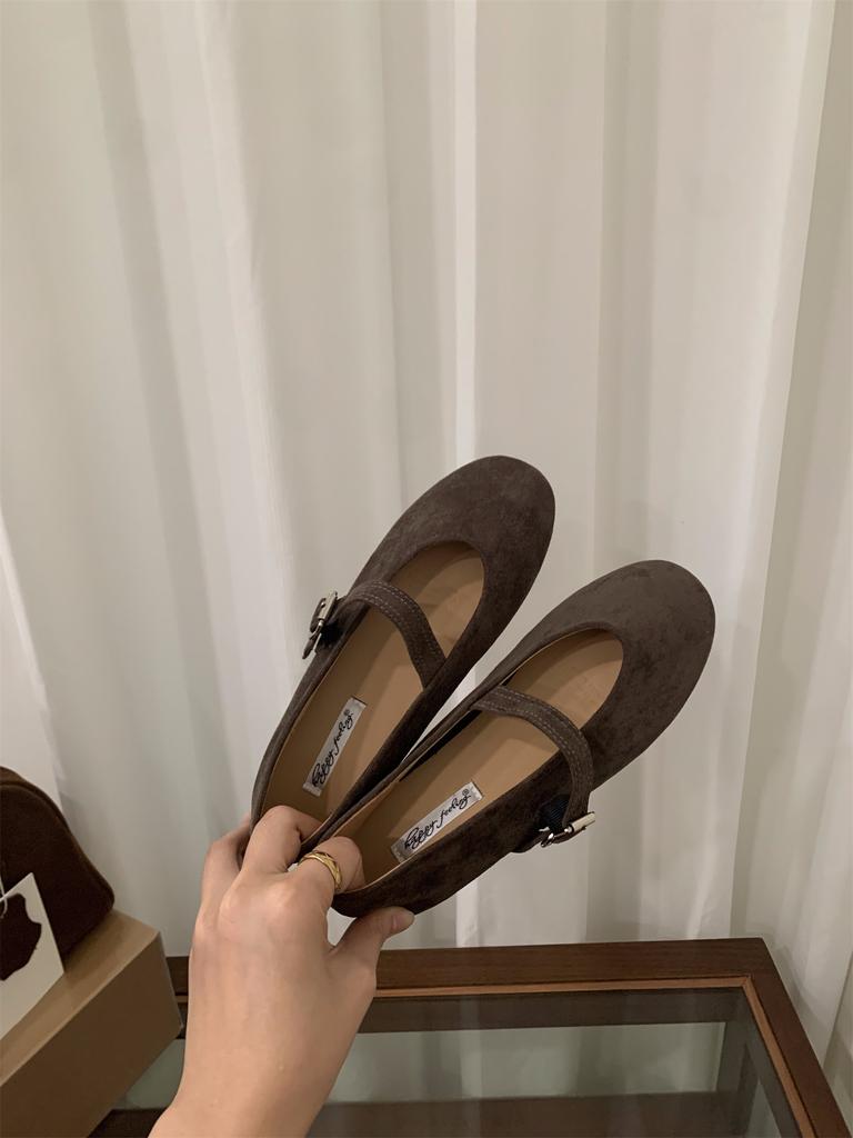 French retro flat-soled suede Mary Jane single shoes women's shoes 2025 new spring and autumn versatile soft-soled commuter shoes