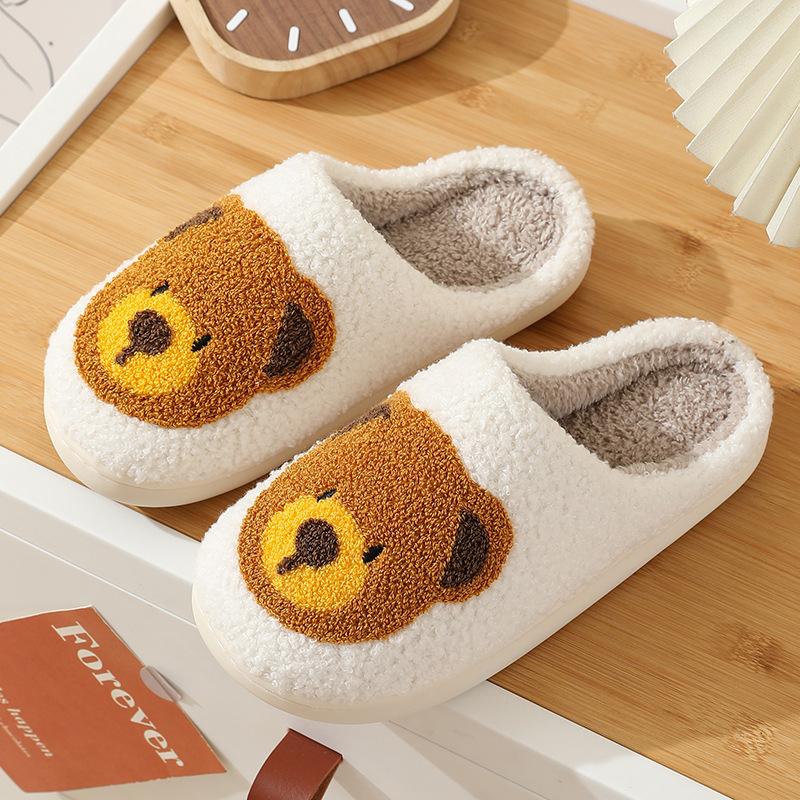 New comfortable home bear head cute warm winter cotton slippers couple men and women thick-soled soft-soled cartoon cotton shoes