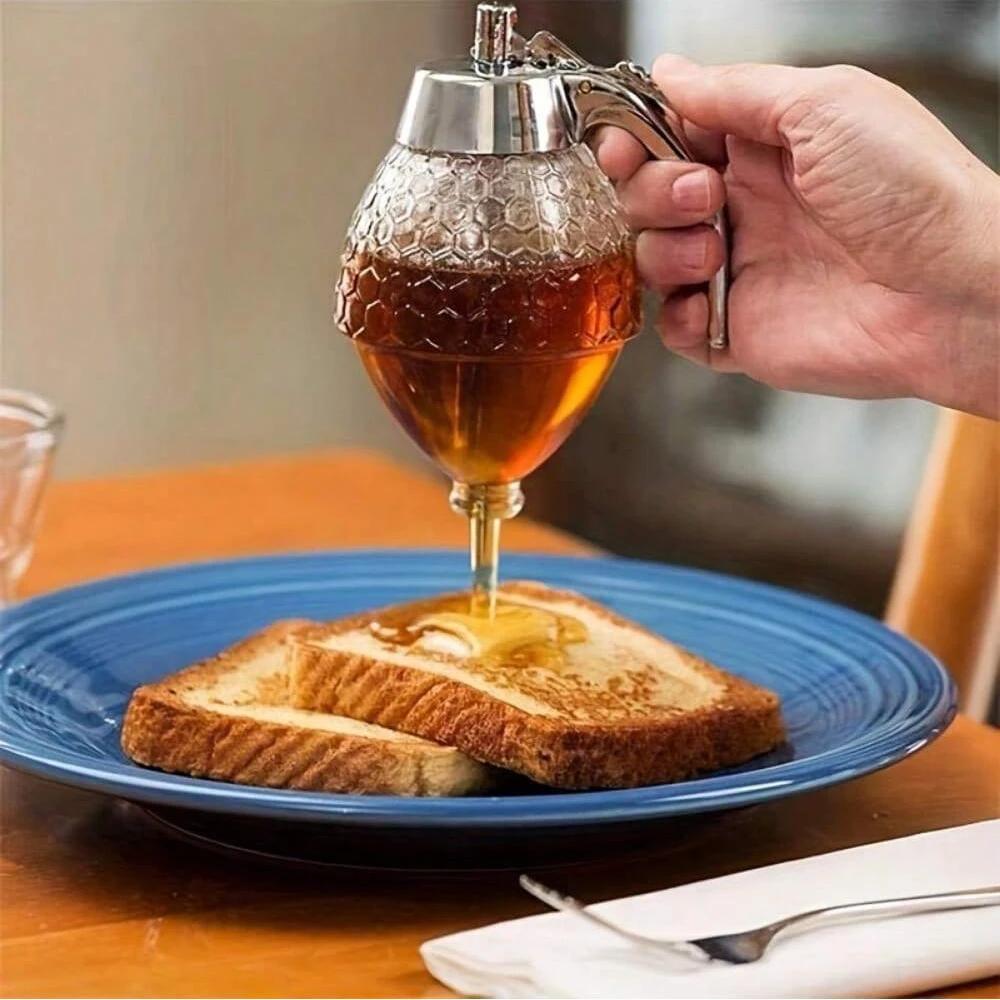 Vasetto Dispenser Sciroppo di Miele Contenitore Anti-Goccia Barattoli di Miele Vasetto Olio Tipo Push Vasetto Dispenser Miele Bottiglia Salsa Barattolo Sigillato Imbuto