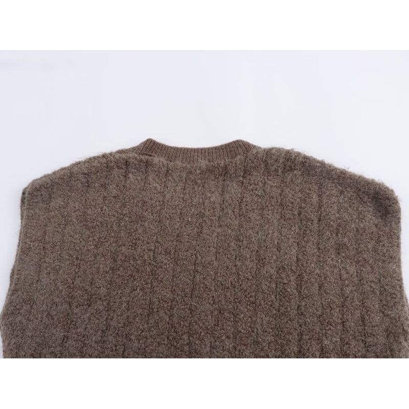 Kaslead New Arrival Women's Clothing Fashion Style Fashion round Neck Vertical Stripes Pullover Knitted Sweater Vest