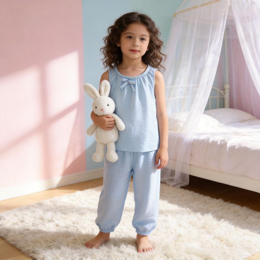 Girl Toddler Sleeveless Long Pants Set Summer Girls Cotton Blend Casual Lounge Wear For Kids