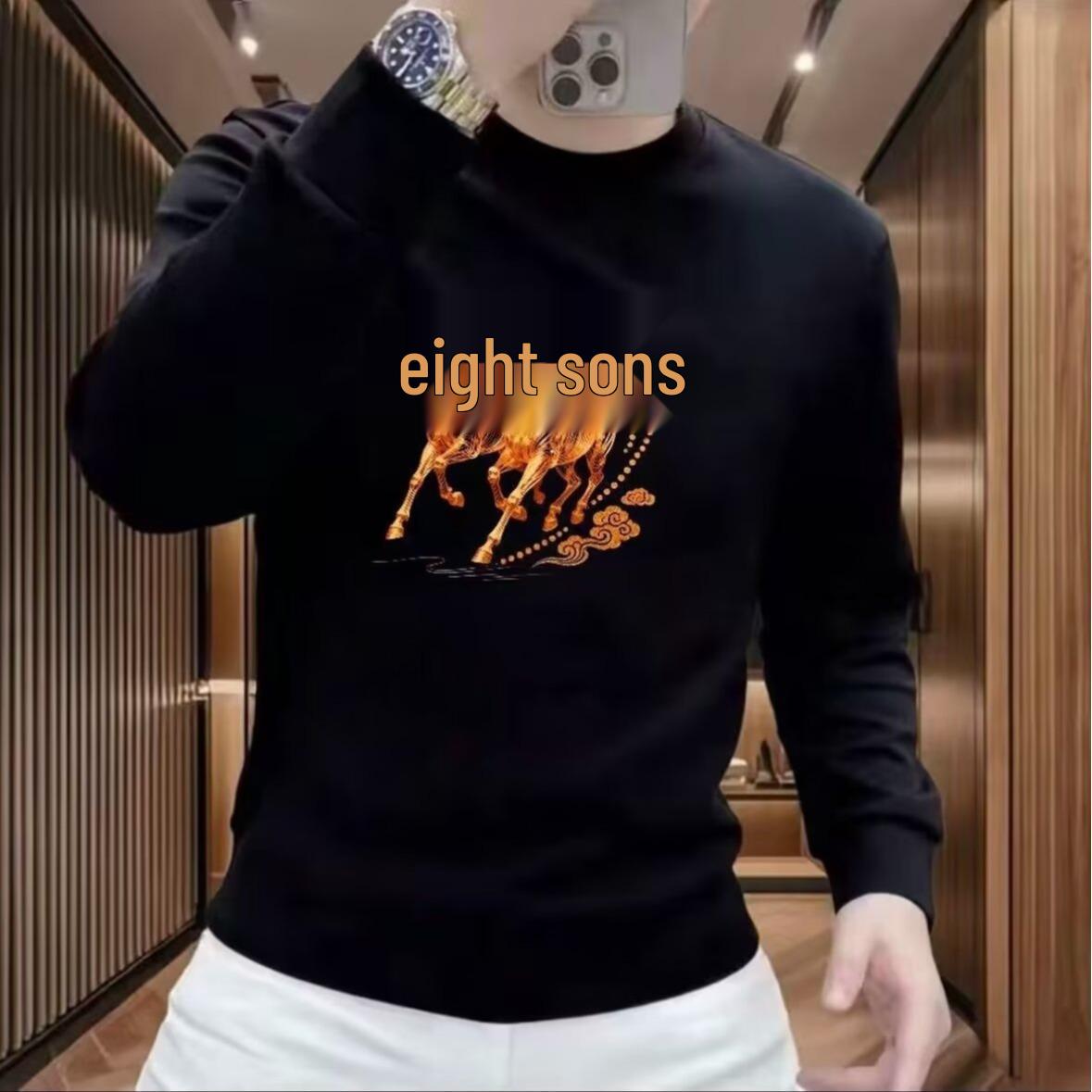 Men s Chinese Style Red Galloping Horse Hoodie - New Year Print, Round Neck Long Sleeve, Plus Velvet Pullover. 5XL
