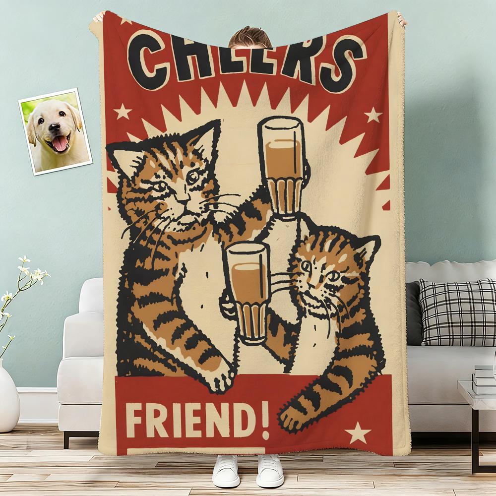 Funny Cheers Drunk Cats Throw Lightweight 240G Flannel Blanket Soft Skin-Friendly For Summer Cooling