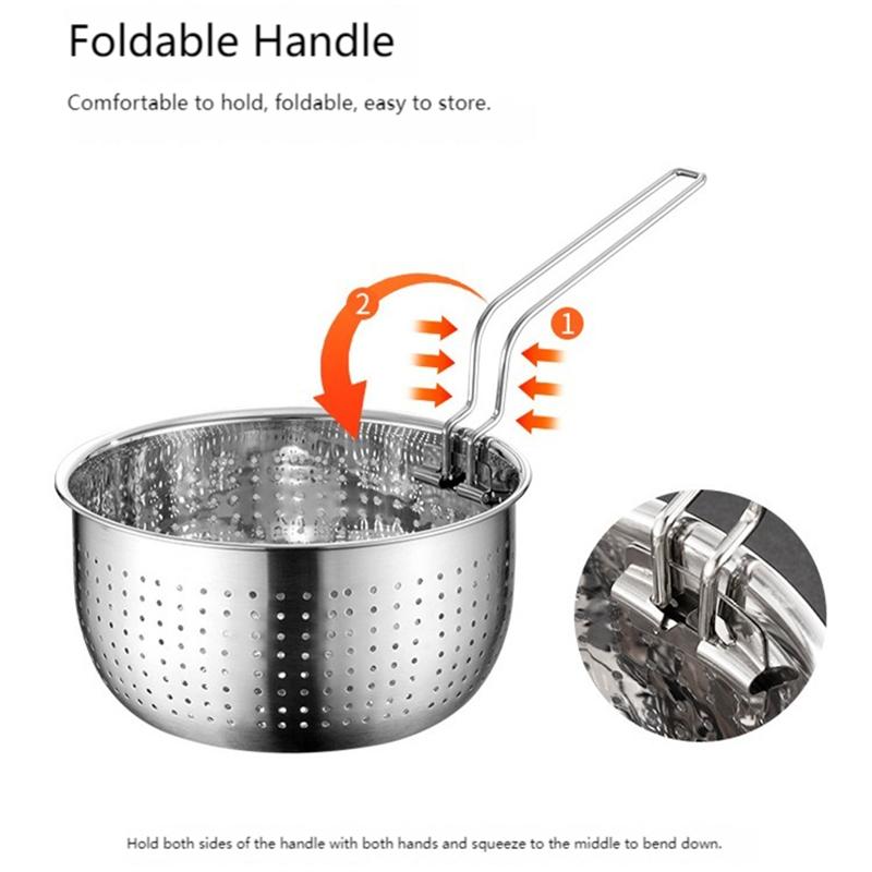 Stainless Steel Foldable Handle Frying Basket Kitchen Handheld Colander Noodles French Fries Sieve Oil Strainer Cooking Tools