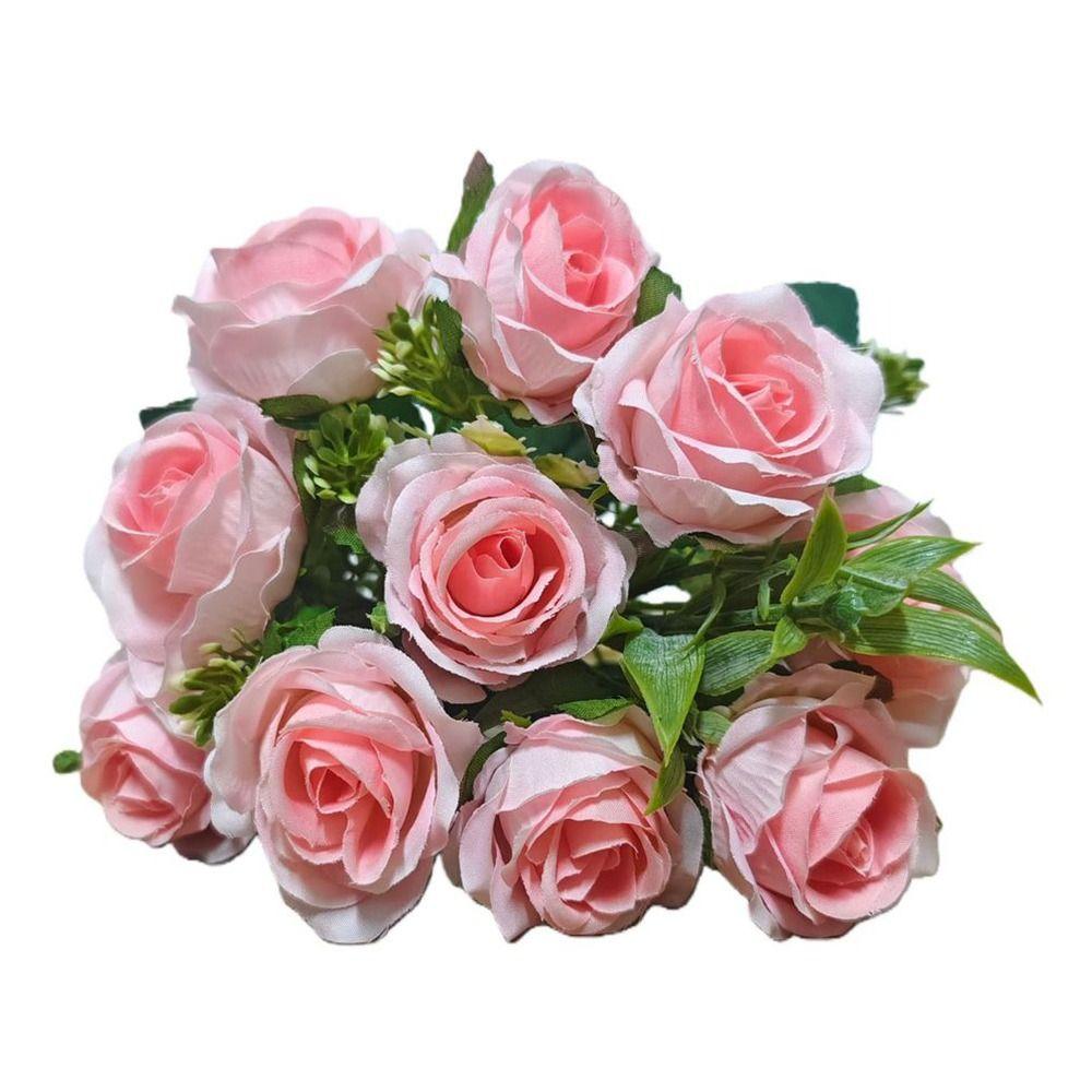 10 Heads Rose Artifcial Flower Green Leaves Multicolor Simulation Rose Flower Desktop Ornament Photo Props Floral Arragement