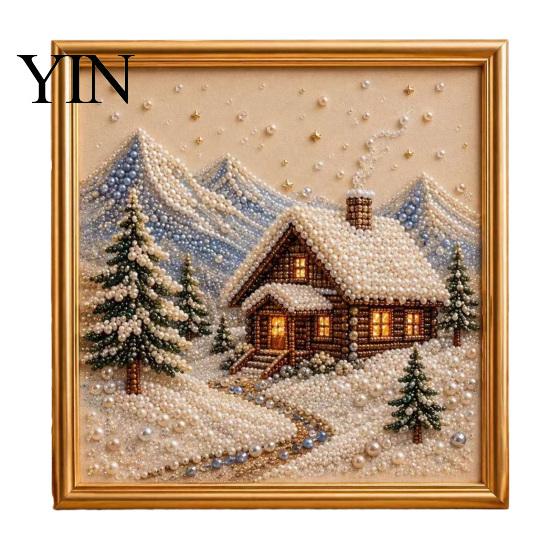 Unique DIY Christmas Decor Faux Pearl Art Kit, Winter Scene Painting Artistic Bead Kits 3D Sparkling Animal Wall Craft Kit for Adults, Holiday