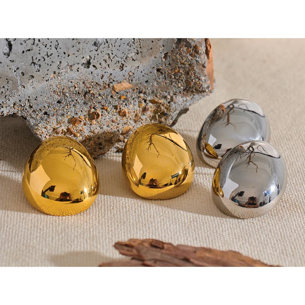Eetit Irregular Round Smooth Stainless Steel Metal Trendy Stud Earrings Rust Proof Texture Simple Statement Daily Jewelry Office
