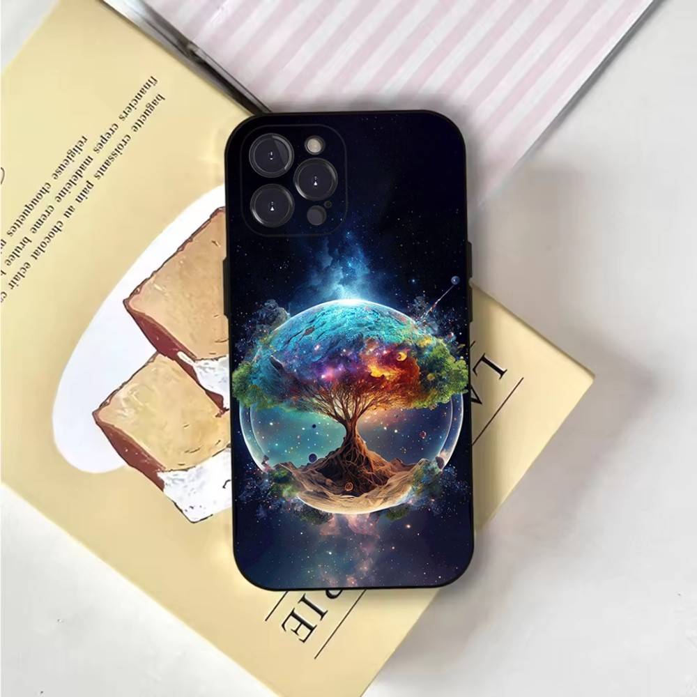 Tree of Life Space Galaxy Stars Phone Case Phone Case For iPhone 16,15,14,13,12,11,Pro,X,XS,Max,XR,Plus,Mini Soft Black Cover