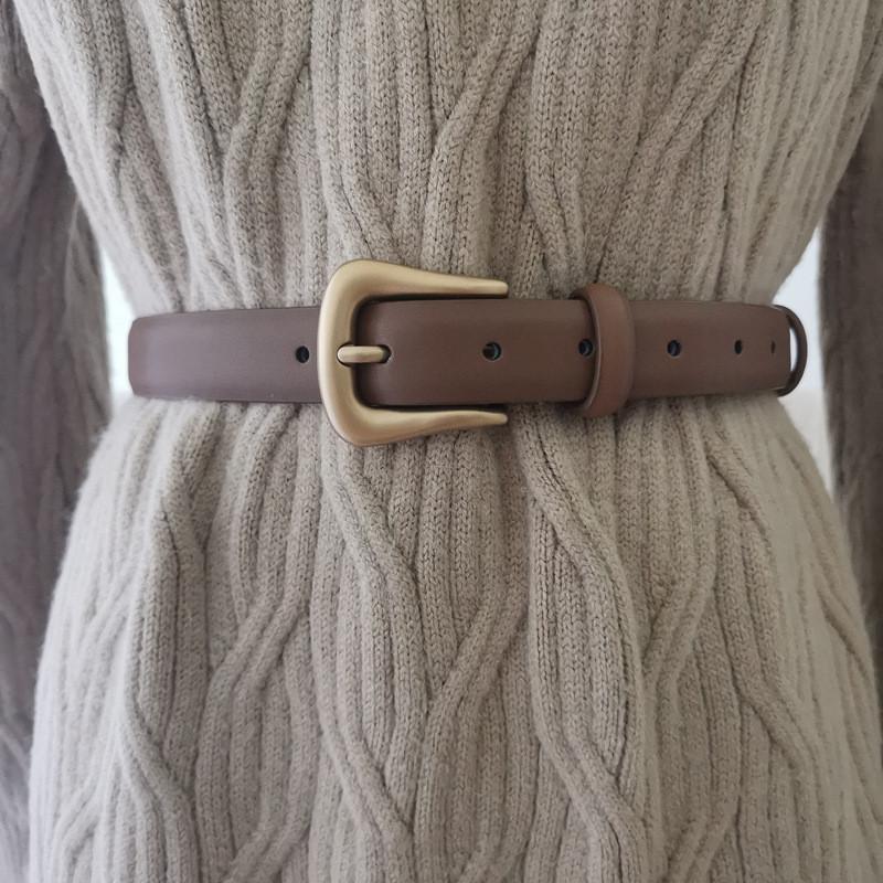 Leather Belt For Women With Pin Buckle And Vintage Style For Formal Wear