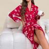 2025 Christmas Snowflake Print Thick Flannel Bathrobe Nightgown for Women