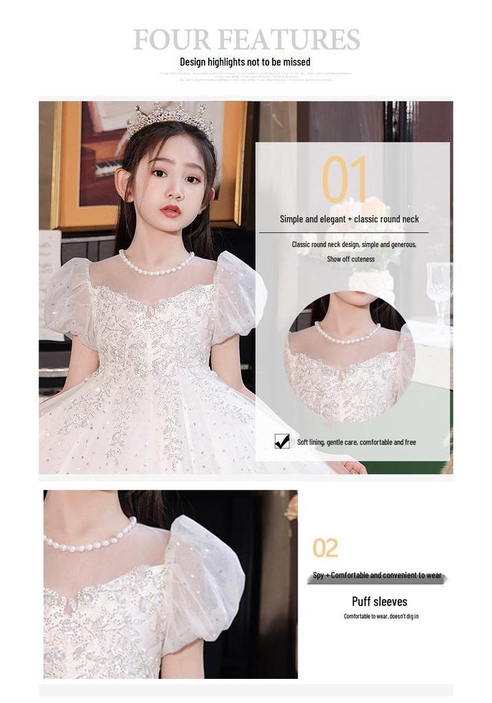Girls' White Flower Girl Wedding and Performance Dress