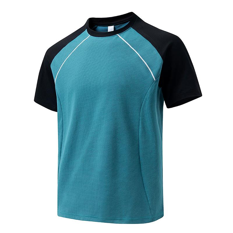 Men's Short-sleeved T-shirt Sun Protection Disan Shu Elastic Small Square Fabric Men's Round Neck Splicing Color-inserted Short-sleeved T-shirt