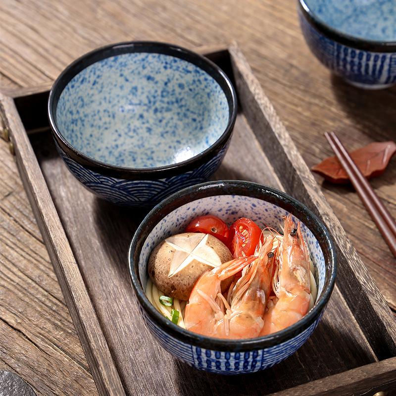 Japanische Keramikschale Meereswellen Glasierte Ramen-Reisschalen Restaurant Hotel Haushalt Retro Suppen-Nudelschale Geschirr Neu