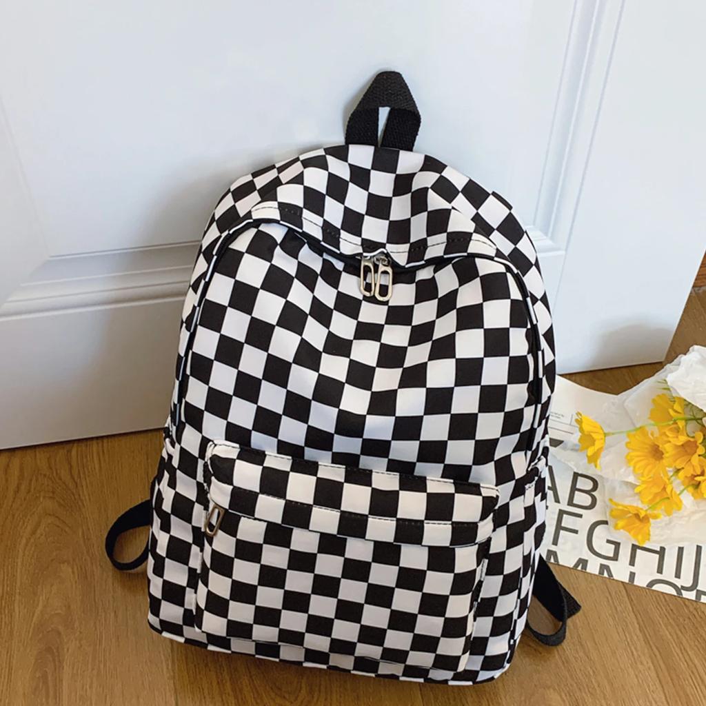 Schachbrett-Laptop-Rucksack für Damen - Modischer Print-Umhängetaschen-Set, Mehrere Taschen, Verstellbare Träger, Campus-Pendler-Essentials