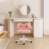 Pink Lamb Fur Swivel Chair, Bow Backrest, Adjustable Rolling Makeup Vanity Chair, Height 37-47cm, Soft Plush Office Desk Chair