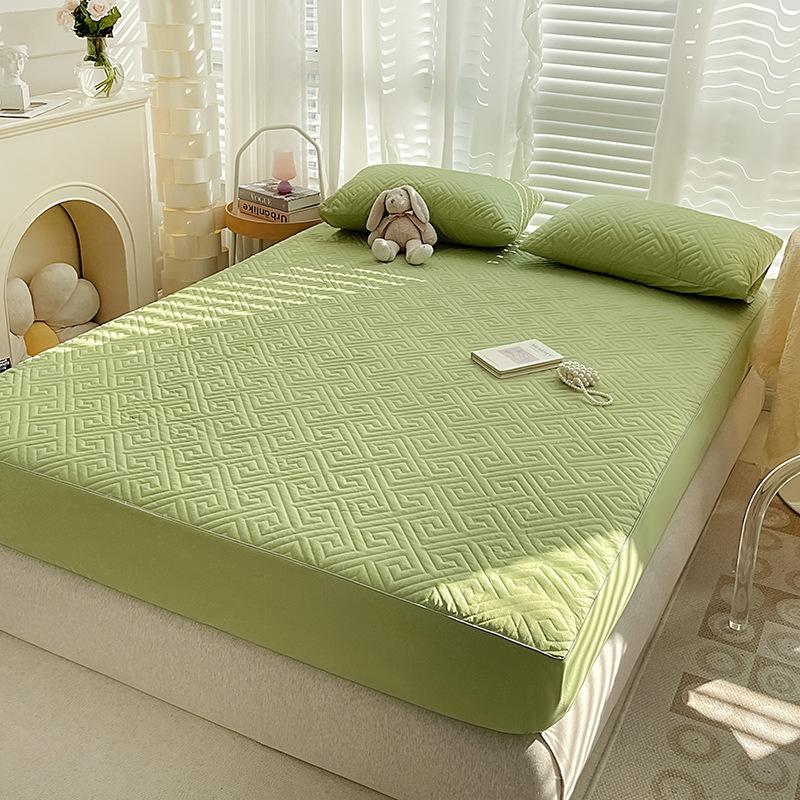 Quilted Mattress Cover Embossed Bed Sheet Mattress Protector Home Textile Solid Color Bed Cover Mattress Cover Thick Soft Cushion Bedding NoPillowcase