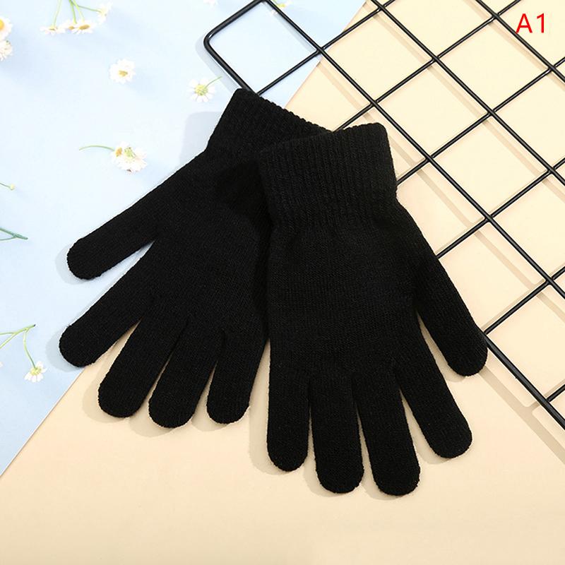 1Pair Simple Knitted Couple Gloves Winter Solid Color Full Finger Mittens Hand
