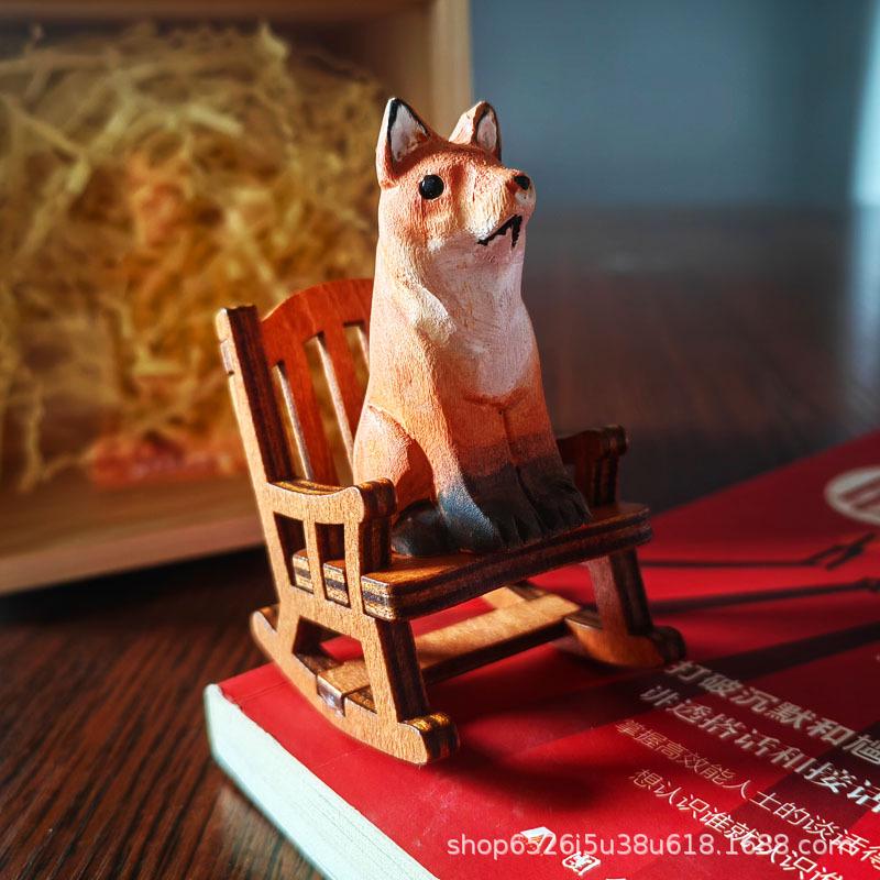 Handmade Solid Wood Carving - Cute Pet Ornament for Home or Office Decor