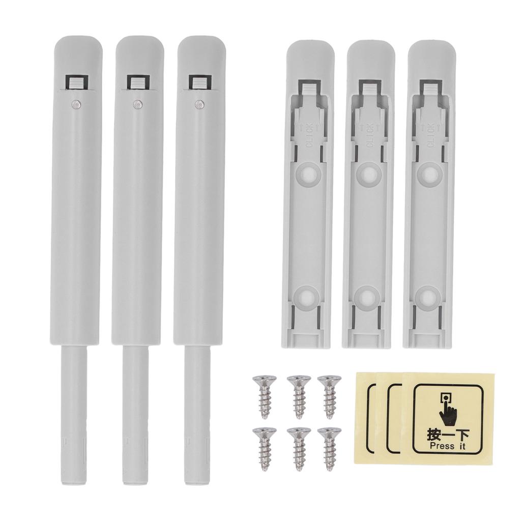3Pcs Push Latch Widely Used Oxidation Resistant Door Latch Damper for Cabinet Door Closet Gray
