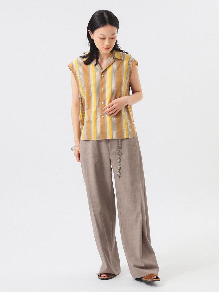 Beams Boy Women's Sleeveless Multi-Stripe S/S Shirt, Beige/Free