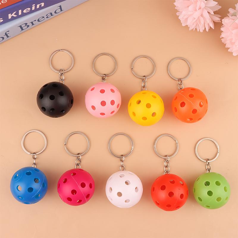 Creative Pickleball Racket Metal Keychain Colorful Hollow Golf Ball Keychains Pickle Dink Ball Fans Party Gift Bag Pendant