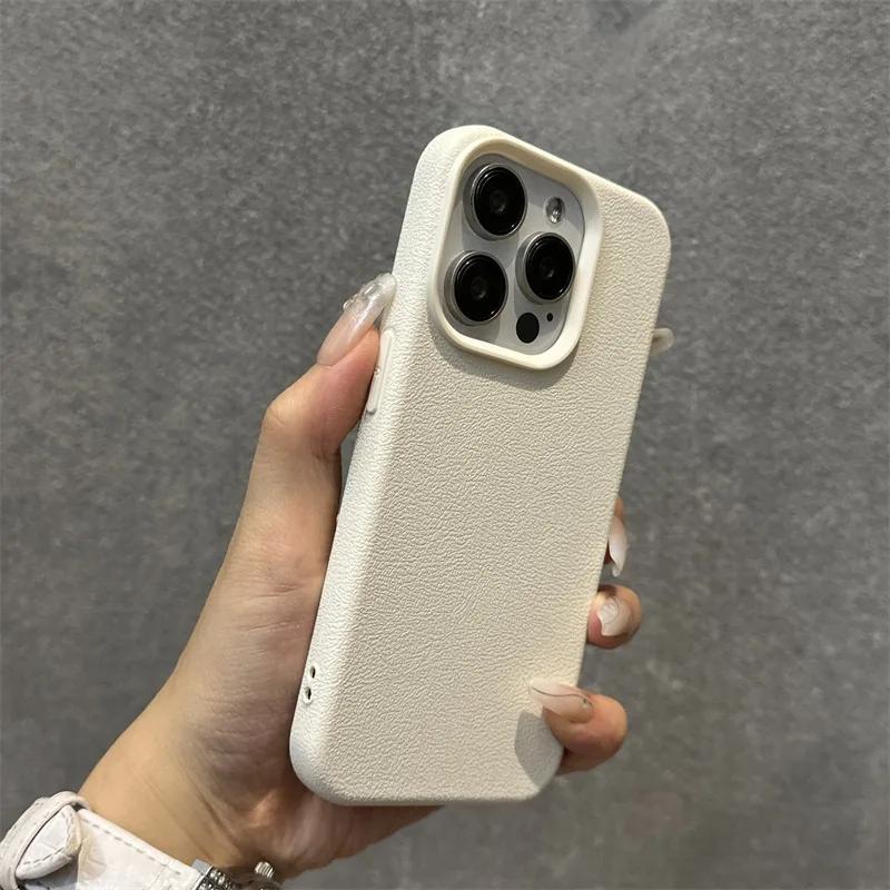 Luxury Matte Soft Leather Candy Phone Case For iPhone 15 14 Plus 13 12 11 16 Pro Max Lens Protection Shockproof Silicone Cover