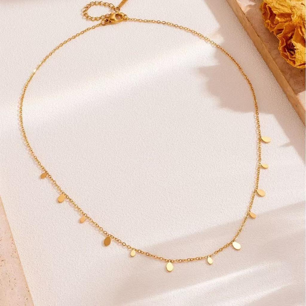Light Luxury New Water Drop Pearl Bamboo Chain Necklace Women's Niche Design Collarbone Chain 18K Gold Accessories