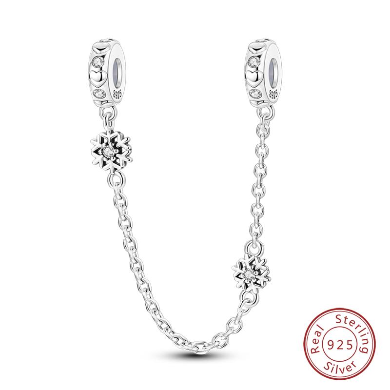Real 925 Silver Stars & Moon Sunflower Safety Chains Spacer Beads Charms Fit Qikaola 925 Bracelets DIY Jewelry