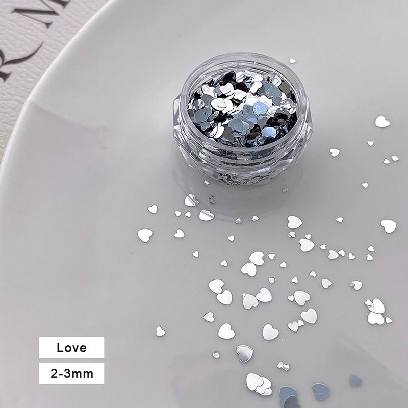 1 Jar Shiny Silver Sequins Mix Shapes Starlight Love Star Slice Decals Manicure Paillette Charms Nail Art Stickers