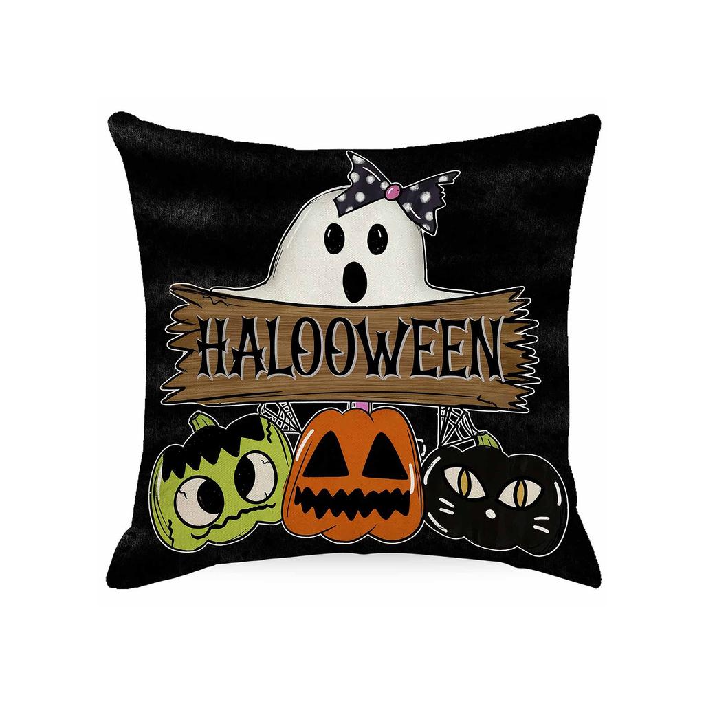 Halloween Decorative Linen Throw Pillow Cover With Single Sided Print (Pillow Insert Not Included)
