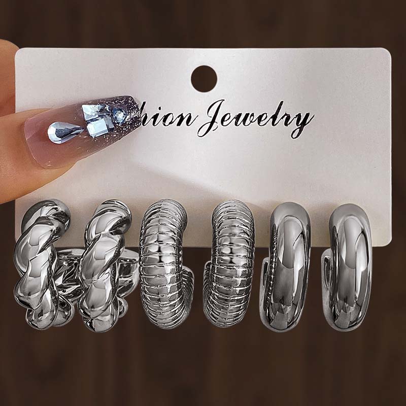 

2025 New Trendy Gold Color Twisted C Shape Tear Drop Earrings Set for Women Fashion Metal Geometric Circle Earrings Zircon