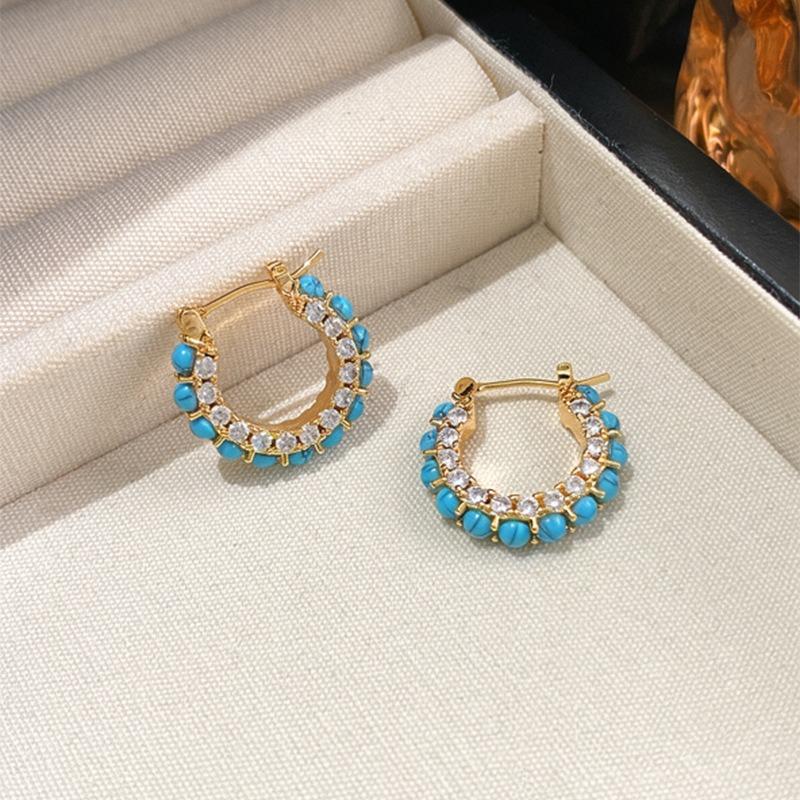 Zircon round exquisite fashion pendant, ear buckle retro ethnic style temperament earrings, light luxury high-end earrings wholesale