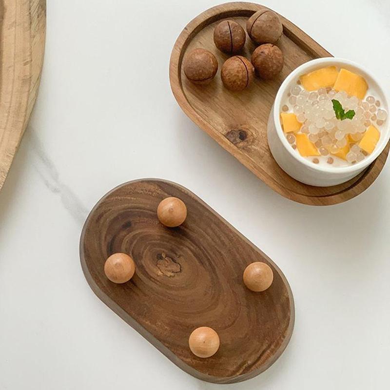 Decorative Wooden Tray Wooden Riser Tray Multi-Functional Round Oval Decorative Tray Pedestal Stand Bathroom Jewelry Counter