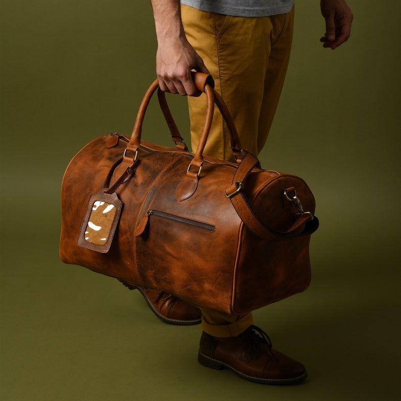 

Leather Weekender Bag: Full-Grain Duffle, Groom Gift 22 x 11 x 11 in