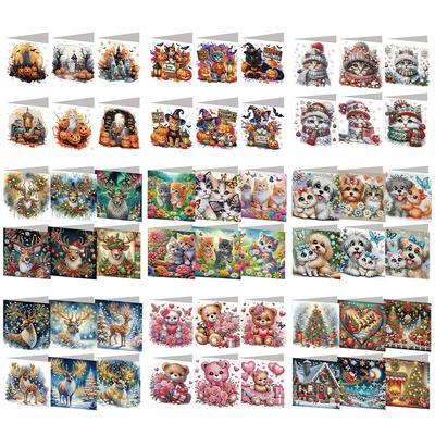 6pcs DIY Animal Pattern Diamond Art Greeting Cards Diamond Art Handmade Cards for Christmas Birthdays Thanksgiving and Holidays