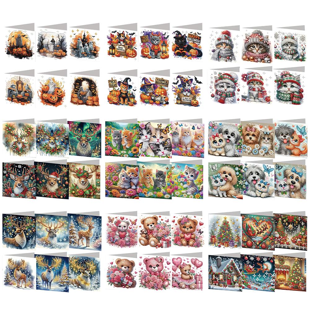 6pcs DIY Animal Pattern Diamond Art Greeting Cards Diamond Art Handmade Cards for Christmas Birthdays Thanksgiving and Holidays