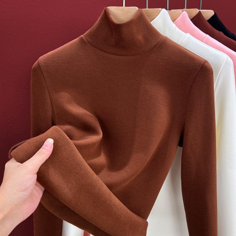 Silk warm fleece heating and thermal underwear women's inner top fleece thickened turtleneck autumn clothes containing wool bottoming shirt winter