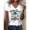 V-neck T-shirt, Standard Size, Hawaii Waikiki Beach Print